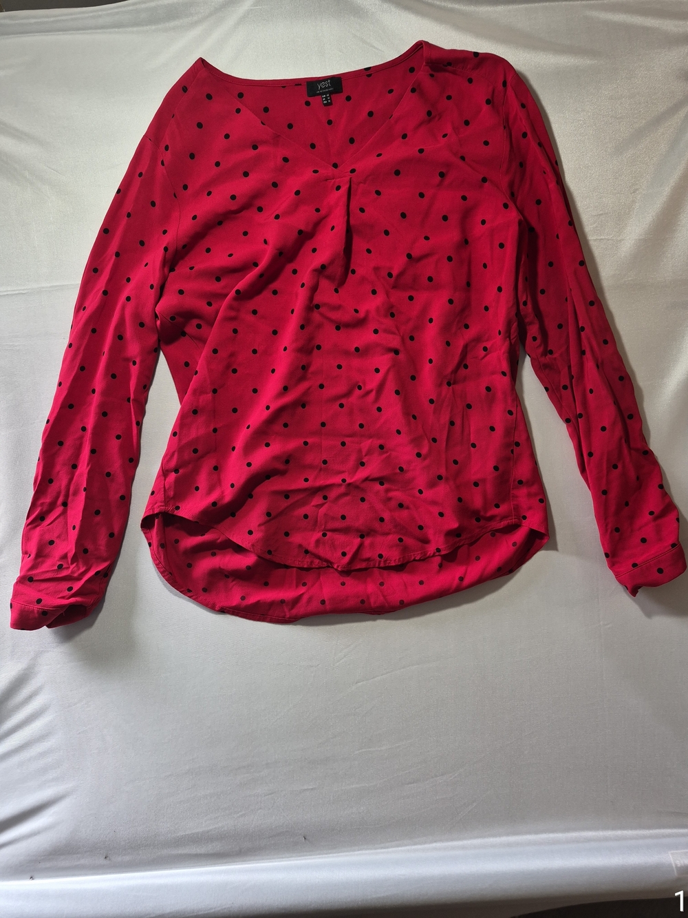 Worthington Red Polka Dot V-Neck Blouse